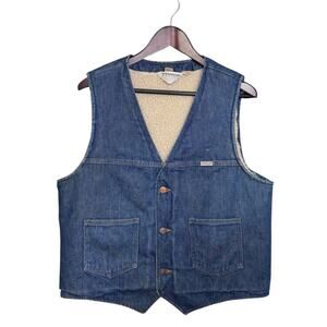 Vintage Wrangler Vest Mens XL ( Check Measurements )Denim Sherpa Cowboy 80s